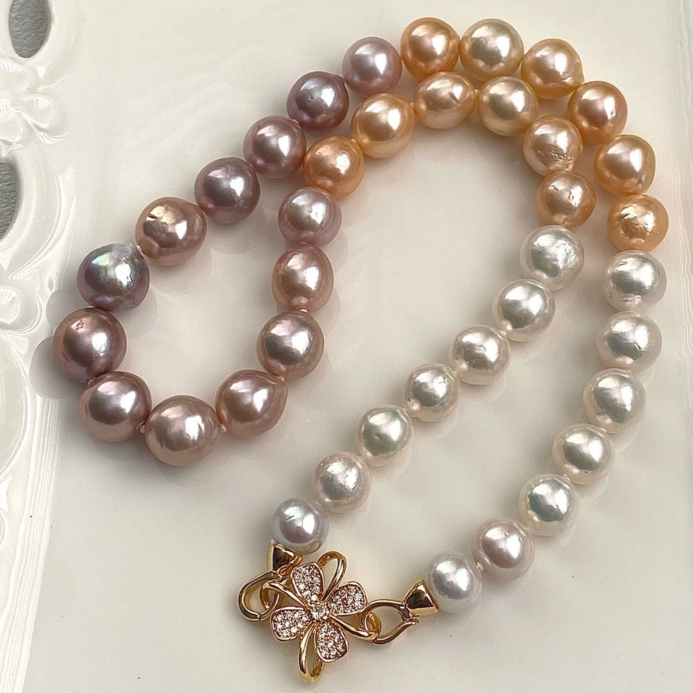 N266-Handmade High Quality Ombre Edison Pearl Necklace